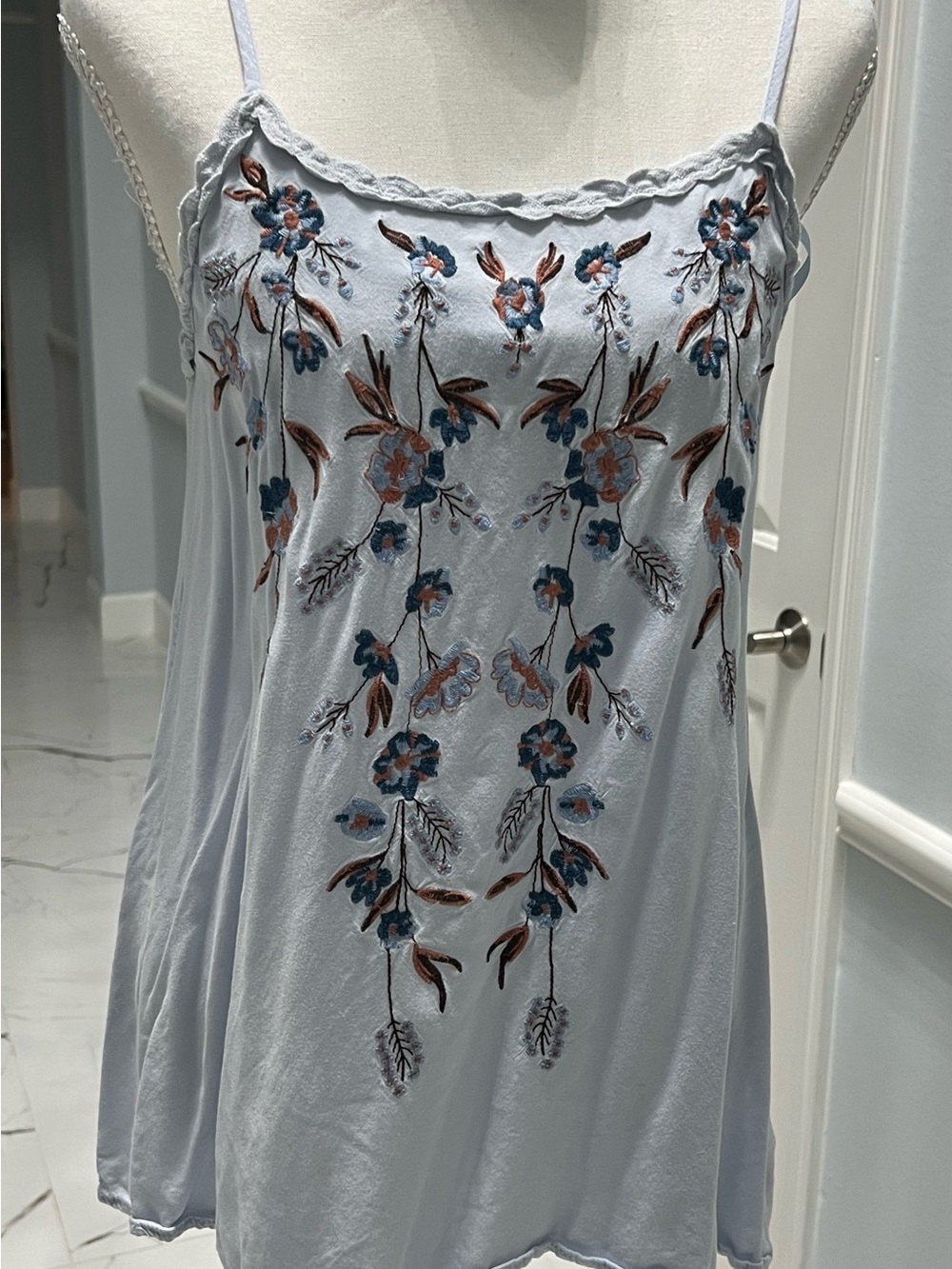 Knox Rose Blue Embroidered Floral Cami Tunic Top Size S